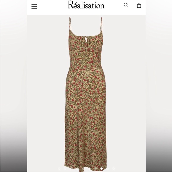 Realisation 100% silk Alba milkmaid style midi dress in Dahlia print size medium - Picture 2 of 5